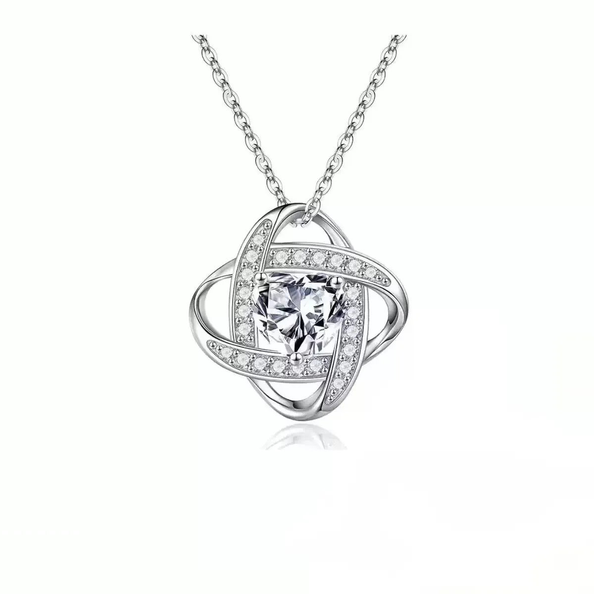 Women's electroplated copper heart-shaped necklace on a model, showing the red diamond colour variant.