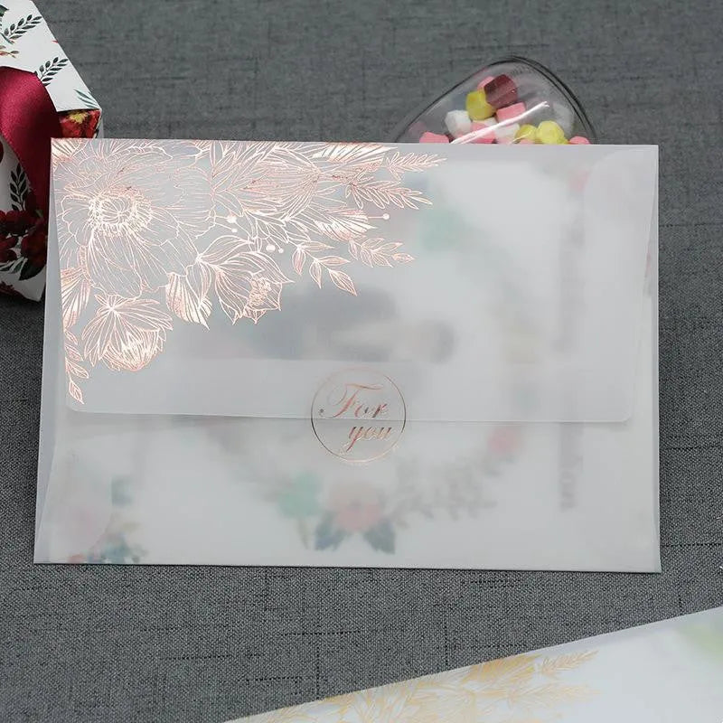 Gold and rose gold sulfuric acid paper invitation cards with bronzing matte varnish finish.