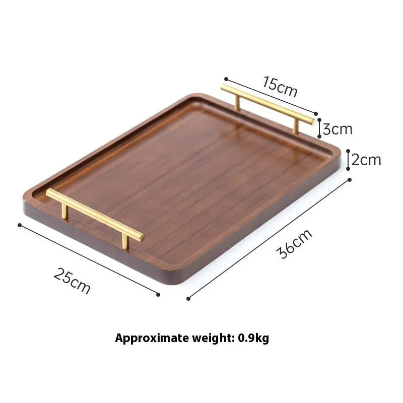 Brown-handled bamboo barbecue tray in square shape with pastoral design