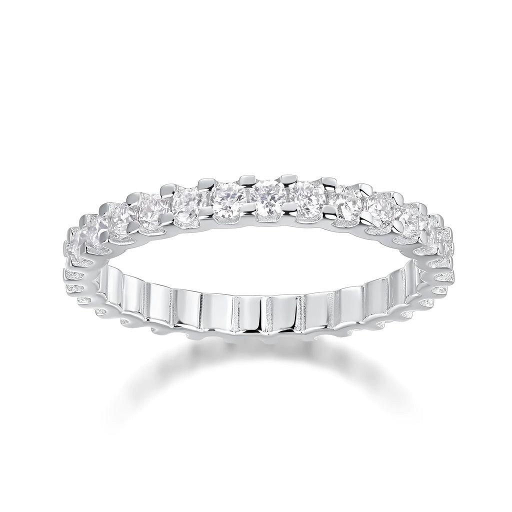 Moissanite wedding ring set in S925 silver with platinum plating on gift box