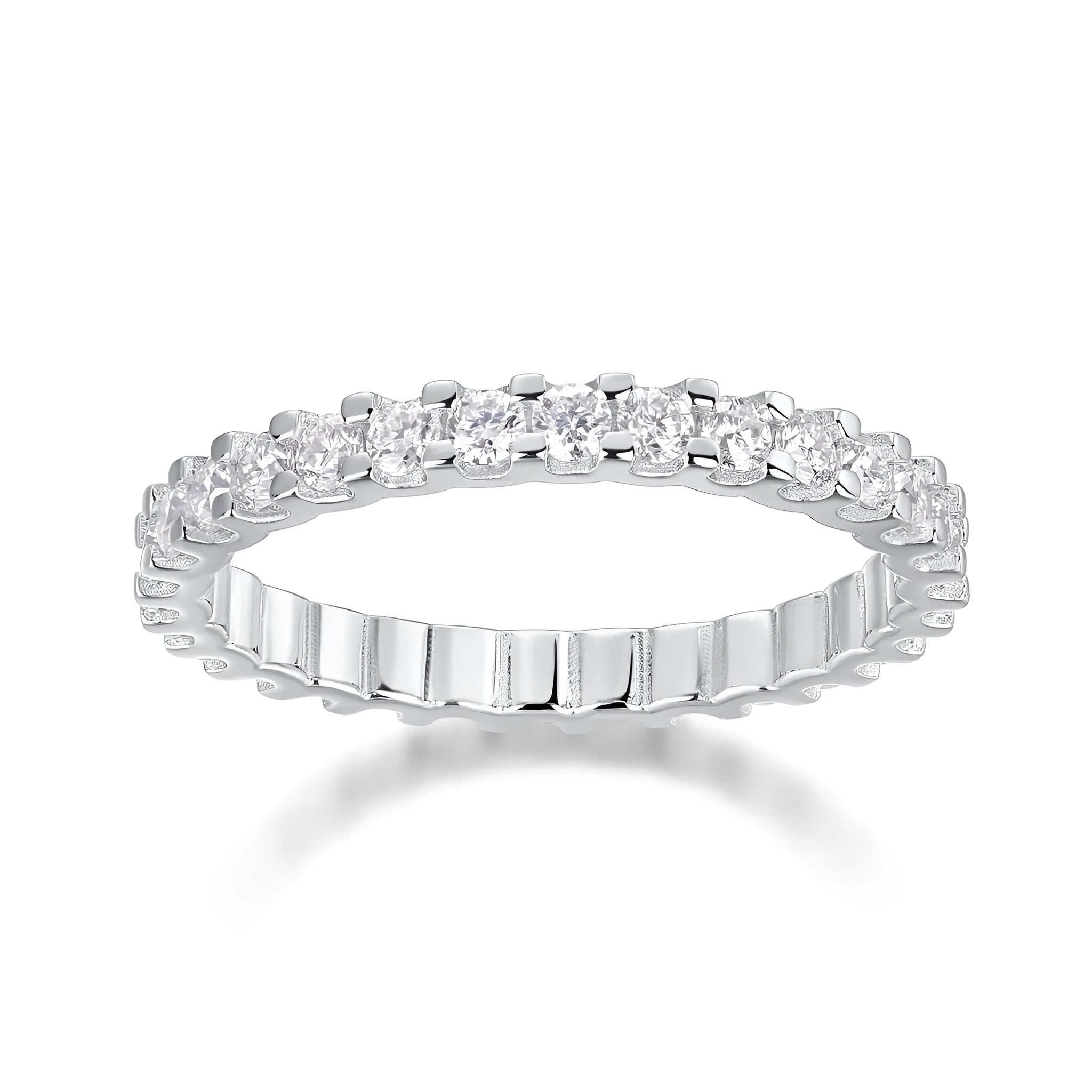 Moissanite wedding ring set in S925 silver with platinum plating on gift box