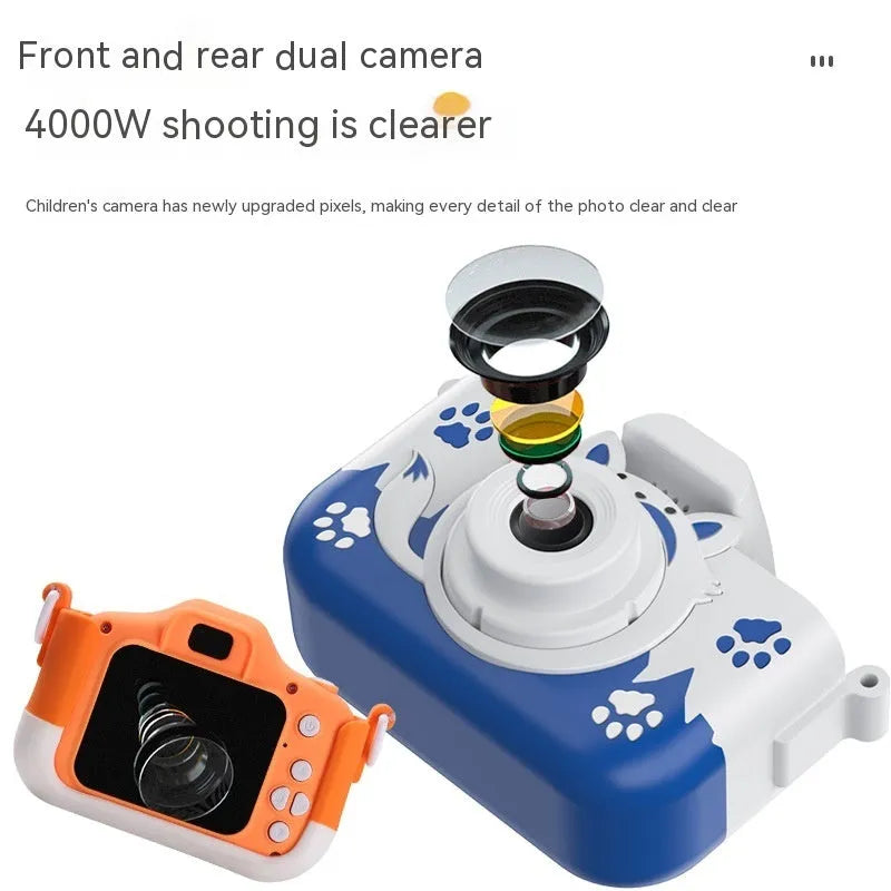 HD children's digital camera in blue or orange with photo sticker and filter functions