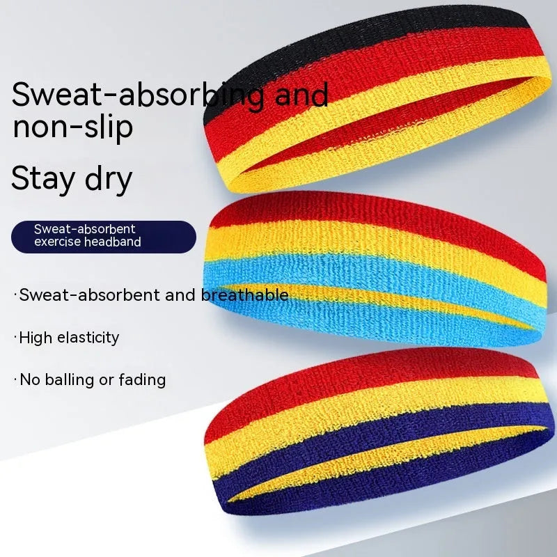 Multi-colour sports headband for adults in seven colour combinations including black red yellow