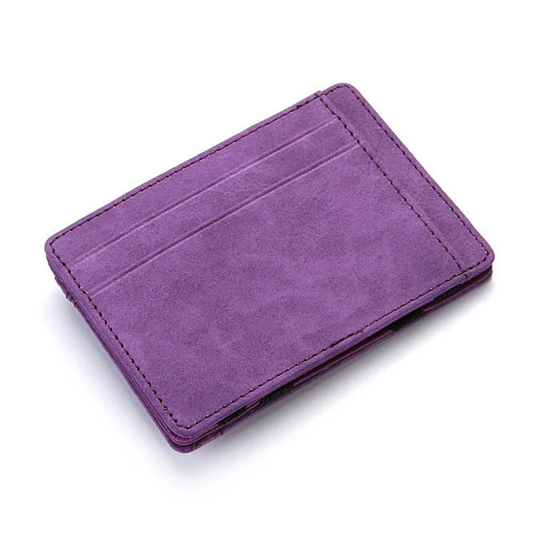 PU leather Magic Wallet in multiple colours, showing flip card holder and zipper coin compartment.