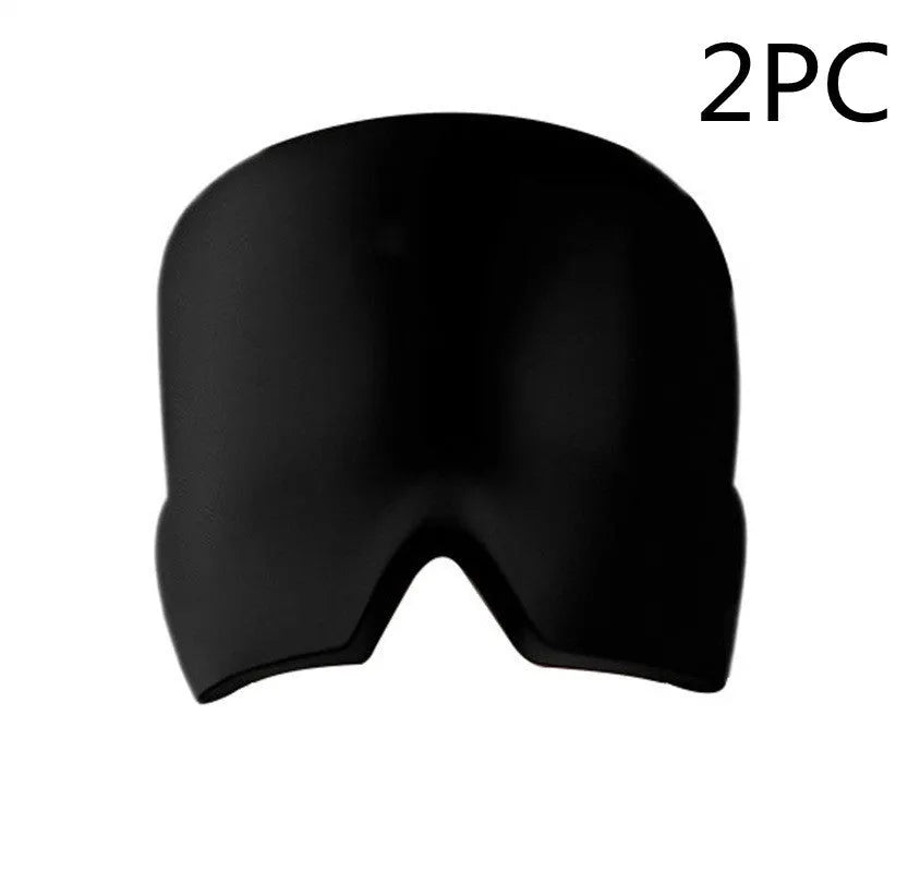 Black elastic cloth cooling gel eye mask for headache relief showing adjustable fit