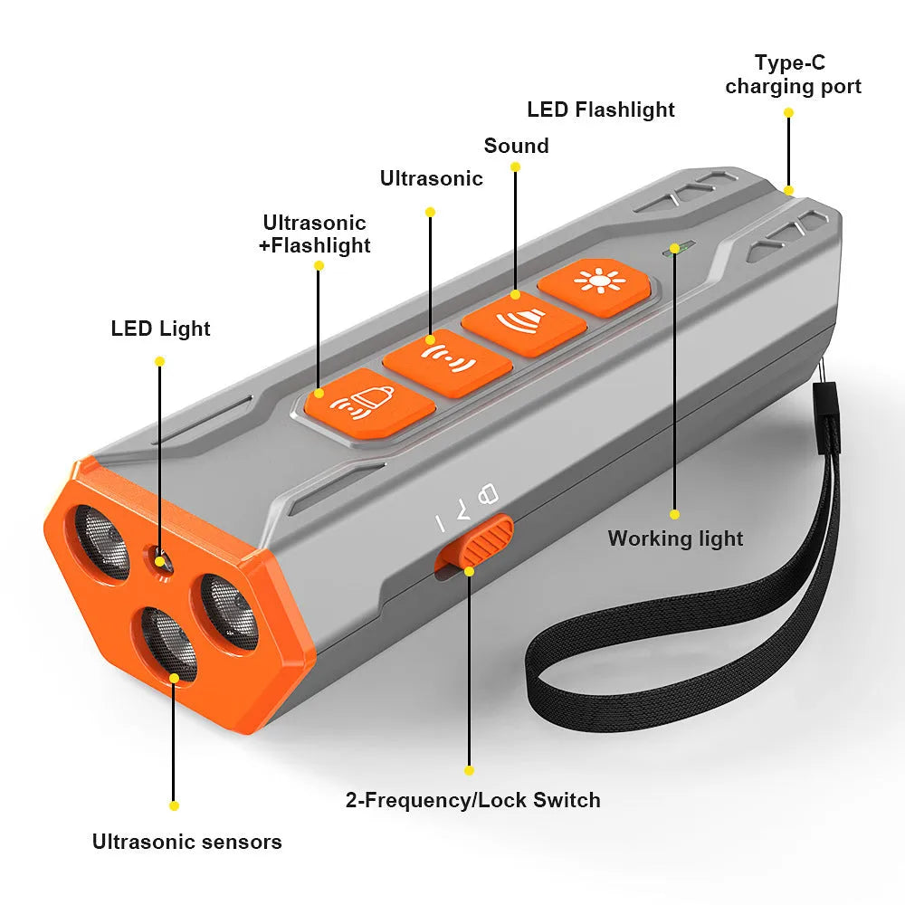 Three head ultrasonic dog trainer with remote control in grey orange colour