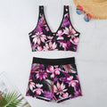 Women's two-piece swimsuit set with sleeveless top and printed boxer briefs in multiple colour options
