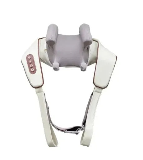 Creamy white rechargeable shoulder and neck massager with USB charging cable