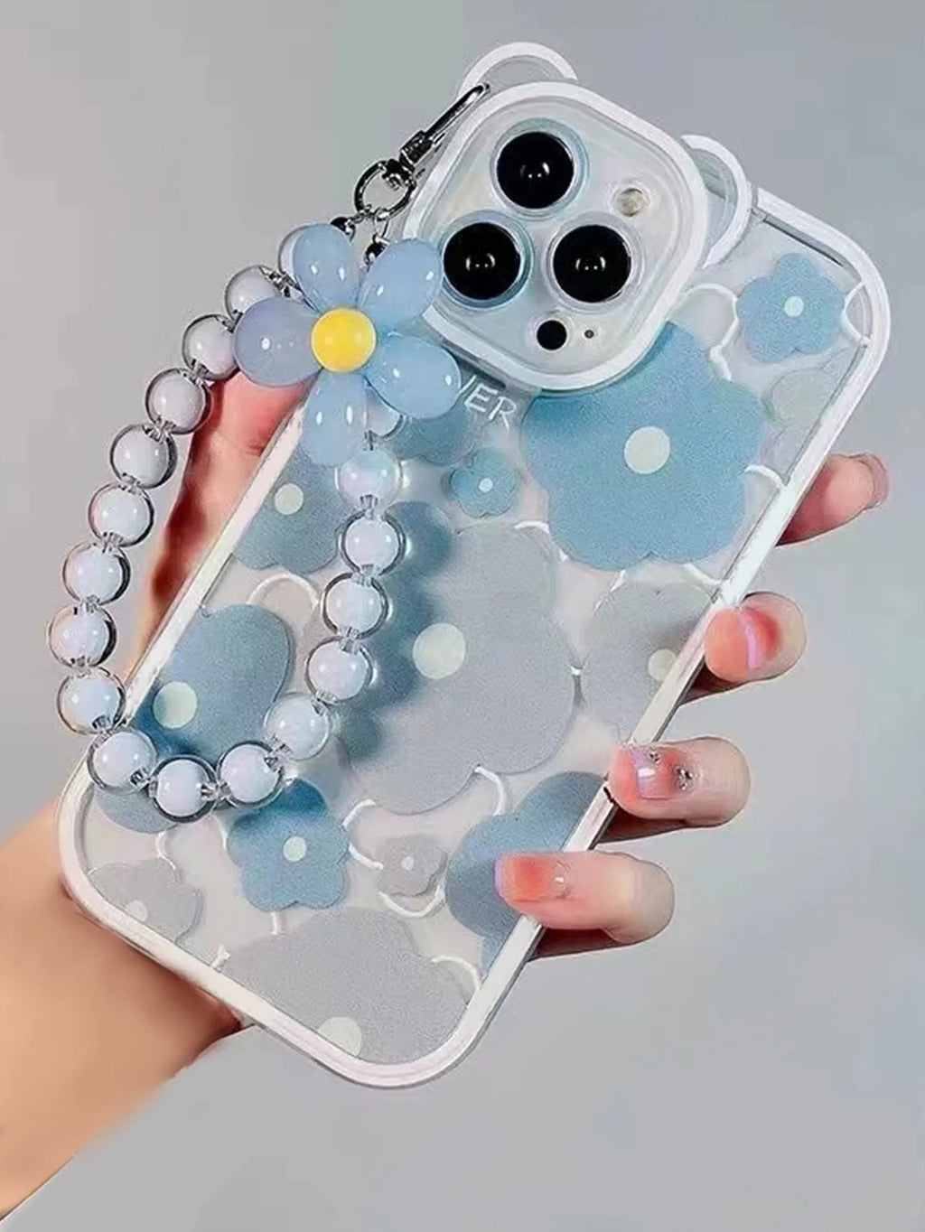 Floral bracelet TPU phone case for iPhone in Bear Ear Blue Flower design