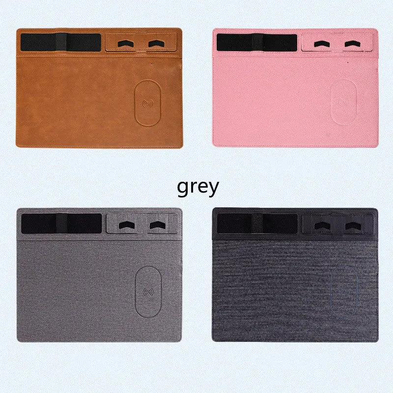 Wireless charging gaming mouse pad with integrated phone holder showing black colour option