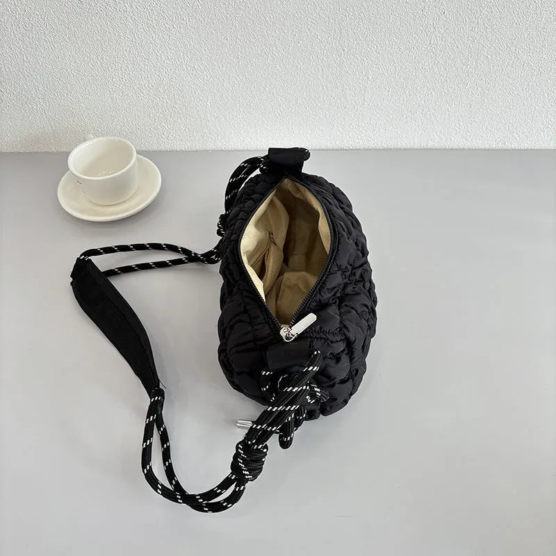 Women's lightweight nylon messenger bag with pillow shape and single shoulder strap