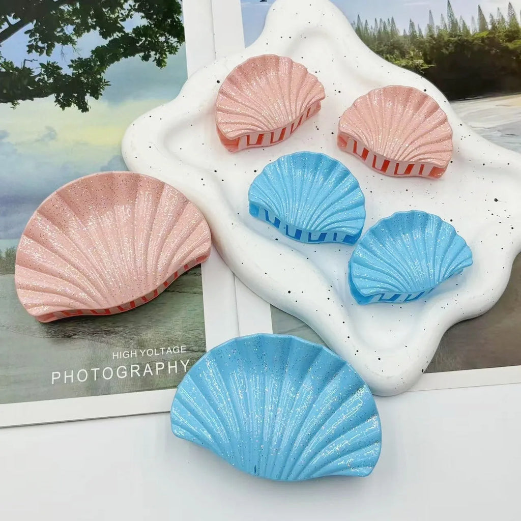 Gradient frosted hair clip set three plastic clips shell design multiple colour options