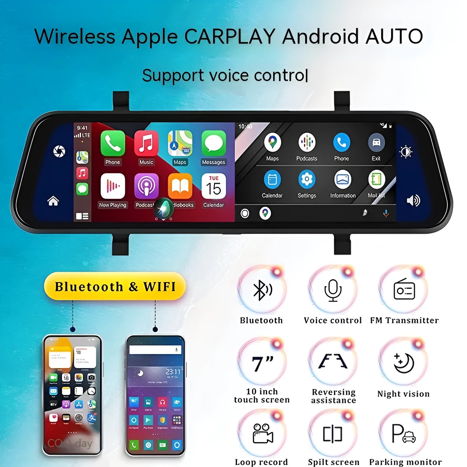 9-inch universal touch screen dual camera wireless car GPS navigation unit in black with HD display