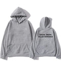 Men's slim-fit grey hoodie with a printed spring letter design on the front, featuring a hood and long sleeves.