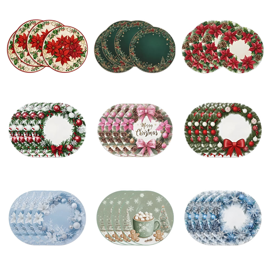 Round Christmas placemat with holly berries snowflake and bow design 38cm polyester American style