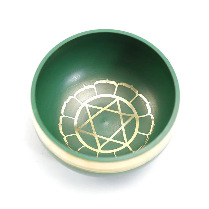 Handmade colourful Himalaya metal singing bowl and mallet, 7.8 cm in diameter.