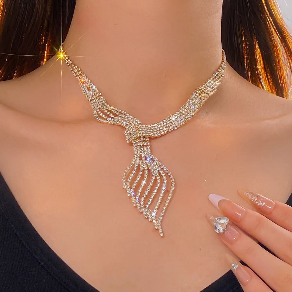 Alloy clavicle chain earrings and necklace 2-piece set gold colour women's jewellery