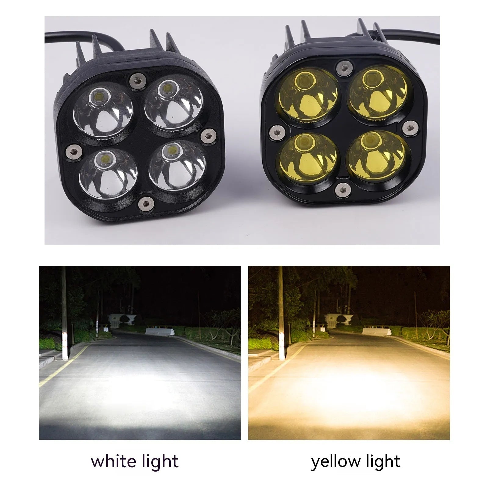 Four-eye headlight with aluminium base plate for motorcycle and car modification