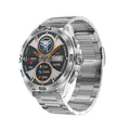 Black smartwatch with digital display showing heart rate and WhatsApp notification on a wrist.