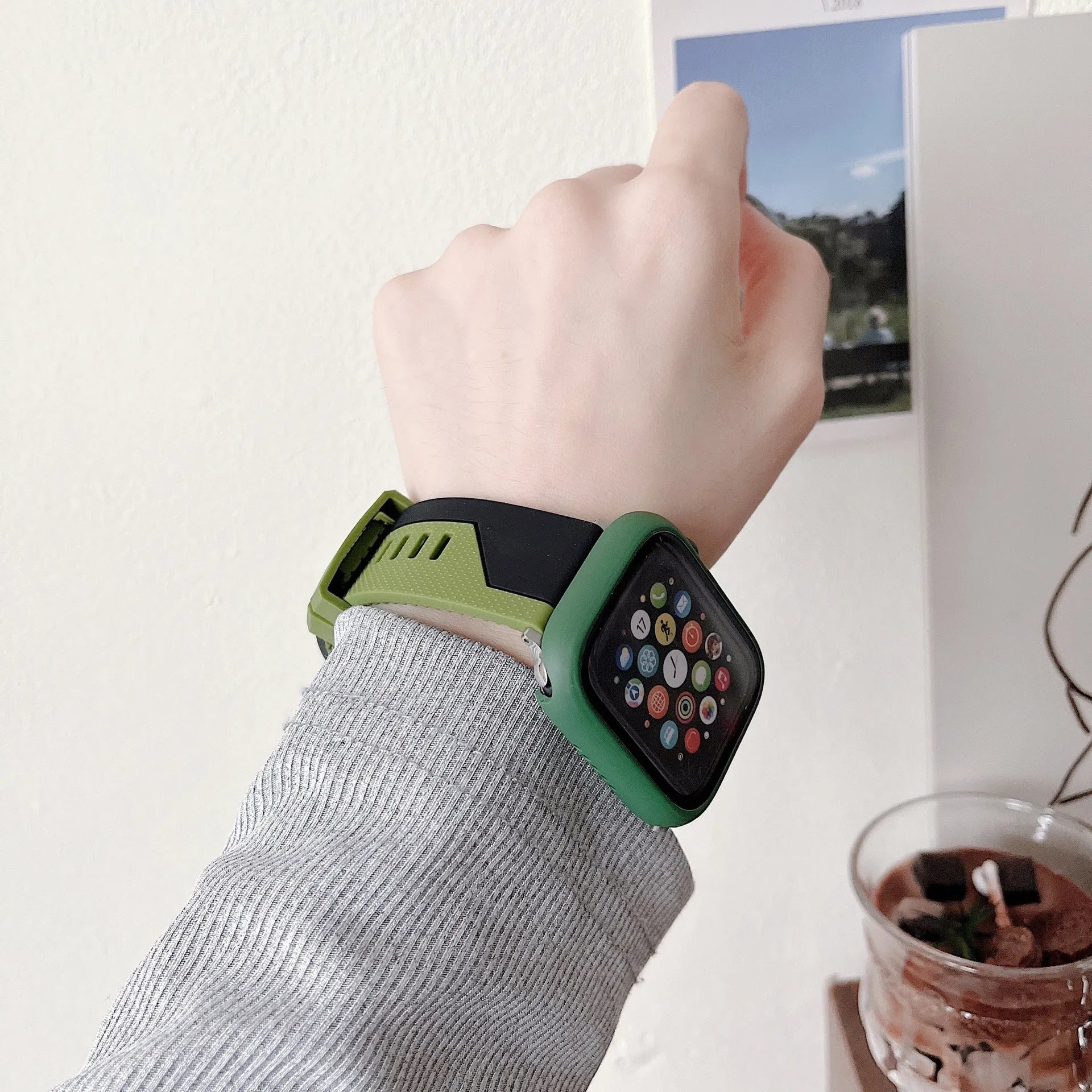 Two-tone silicone bumper protective case for Apple Watch, available in black and white, fits 45mm model