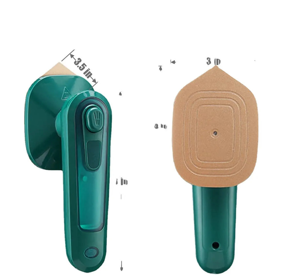 Dark green handheld portable garment ironing machine with titanium metal panel