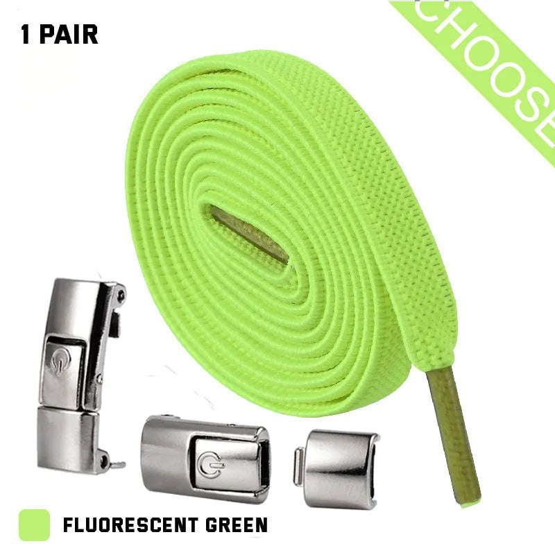 Set of press lock elastic no-tie shoelaces in 8mm widened flat design on a white background.