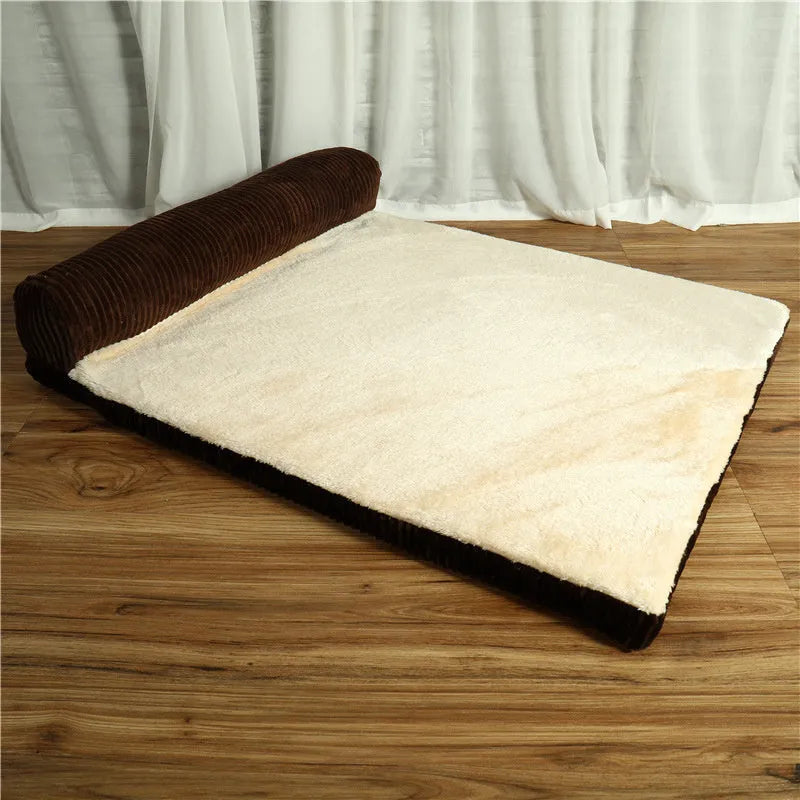 Corduroy bolster dog bed with high-density sponge filling and non-slip base in grey colour