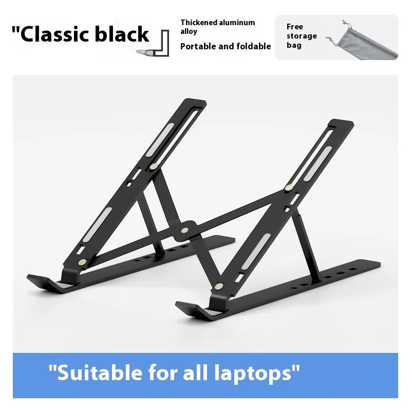 Silver aluminium alloy folding laptop stand for 16-18 inch devices with cloth carry bag