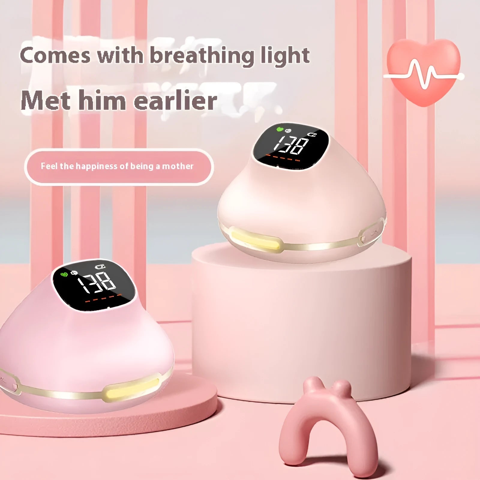 One-piece maternity home foetus ECG monitor in pink with USB charging cable for portable fetal heart rate monitoring
