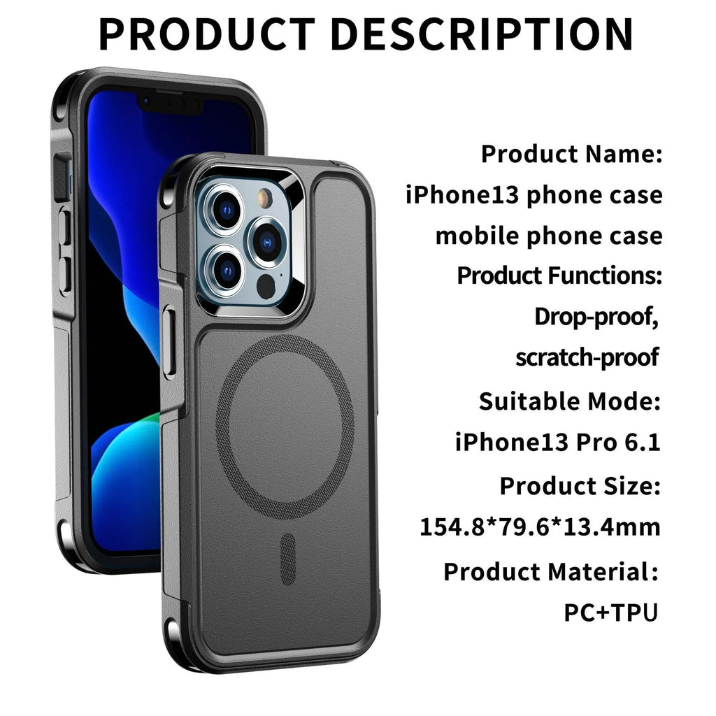 Black shatterproof magnetic phone case for Apple iPhone 12 and 13 series models