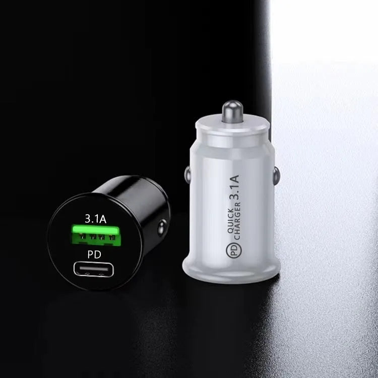 Dual USB port car charger converter in black bare metal with cigarette lighter plug