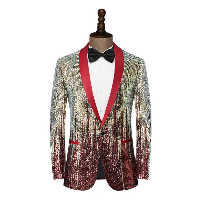 Acetate slim fit stage host catwalk suit blazer in Golden Blue Meteor colour for men