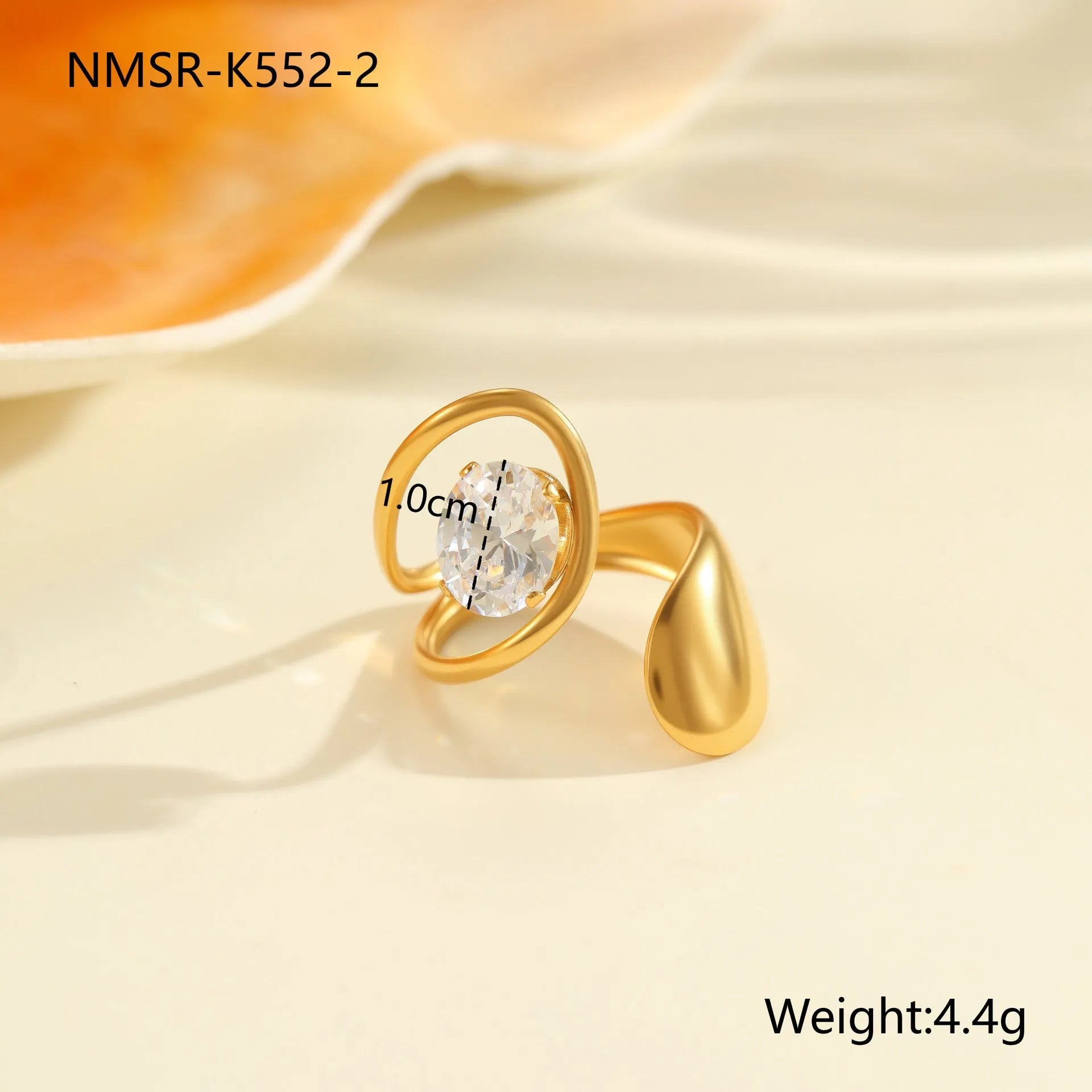 Geometric stainless steel open-mouth zircon ring for women in a silver tone.