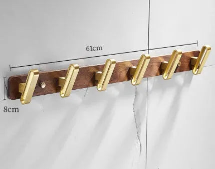 Black walnut aluminium bathroom hooks with brass wire drawing treatment in 3, 4, 5, or 6 hook configurations