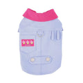 Blue and purple polyester summer dog vest with integrated traction rope ring for small dogs