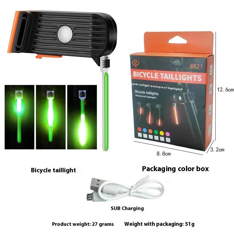 USB rechargeable bicycle taillight with flowing red light mode and creative shape