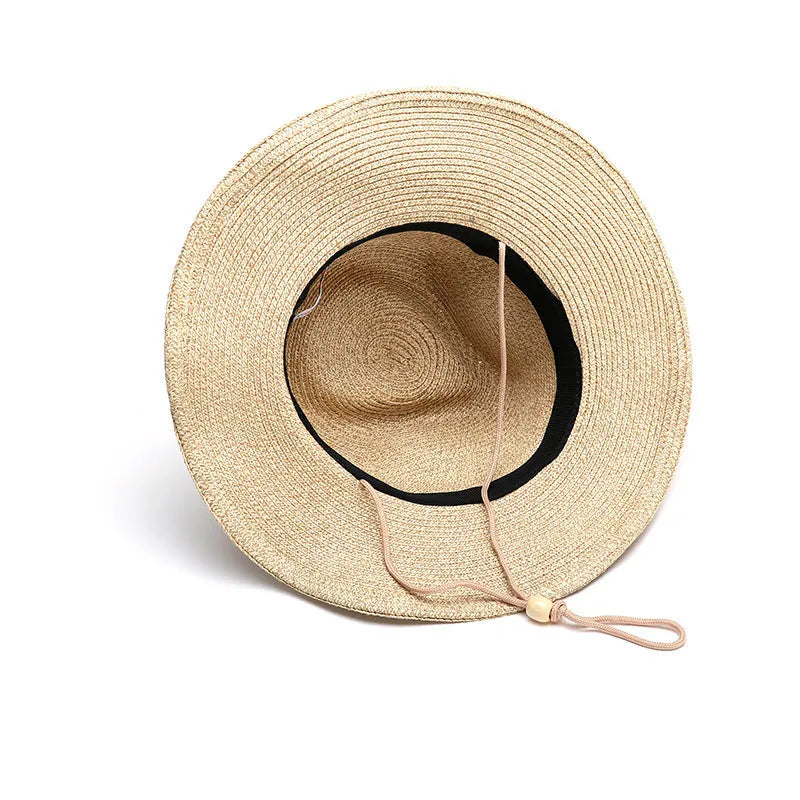 Men's foldable straw sun hat with big brim in mixed beige colour