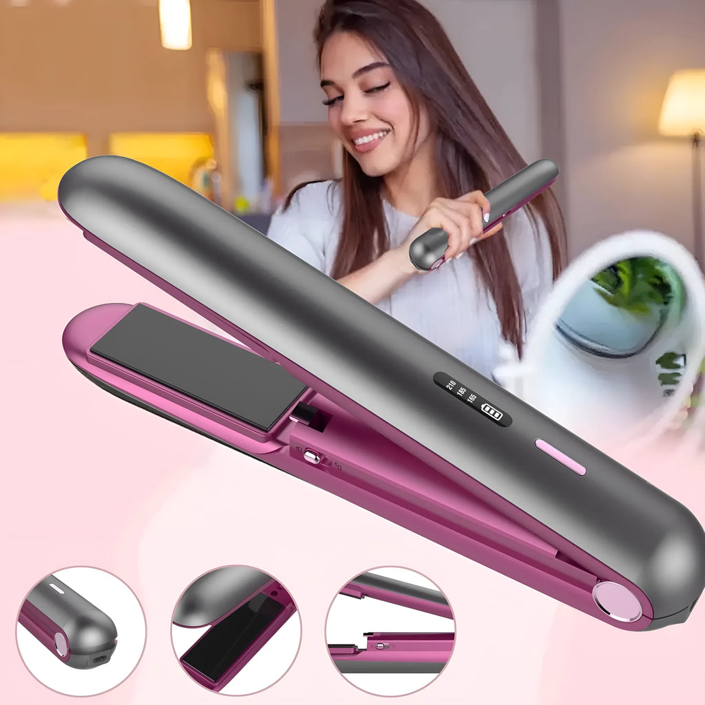 Moon shadow grey wireless small hair straightener with tourmaline ceramic plates