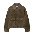 Women's Japanese Korean style casual jacket in PU fabric with medium thickness construction