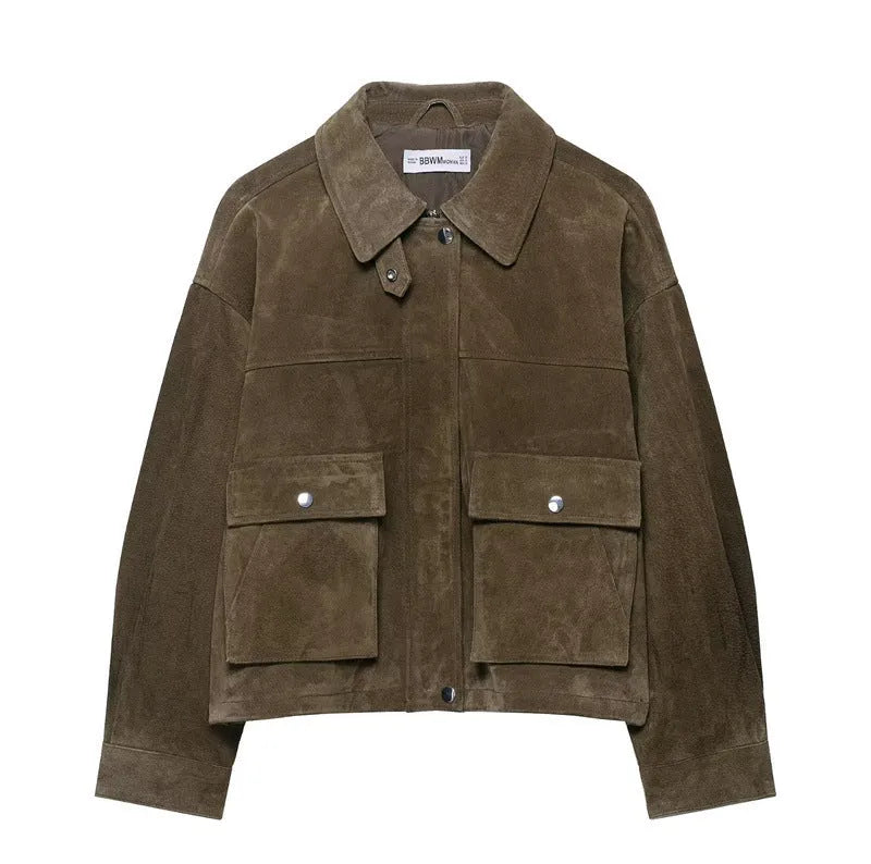Women's Japanese Korean style casual jacket in PU fabric with medium thickness construction