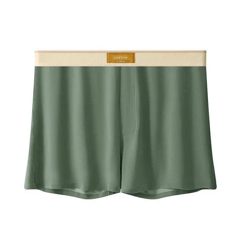Men's solid colour ice silk underwear with a loose fit and mid waistband on a neutral background.