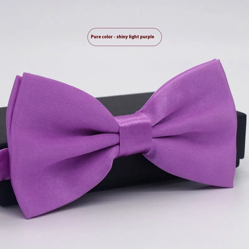 Men's solid colour flat head polyester bow tie on white background