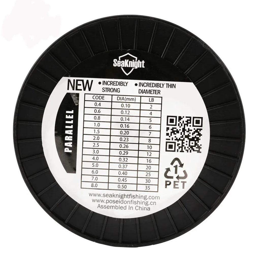 Seaknight1000 M fishing line spool showing nylon monofilament in one of five colours: black, blue, green, white, or yellow.