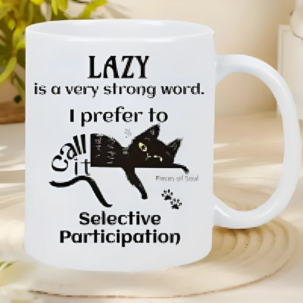 Creative ceramic thermal transfer mug with picture style design showing 11oz capacity