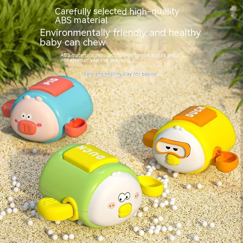 Children's clockwork bath toy, cartoon wind-up water toy, plastic, 8.2 x 9.4 x 5cm, blue pig yellow duck green duck