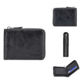 Leather anti-theft credit card zipper wallet with embossed design in black and brown colour options
