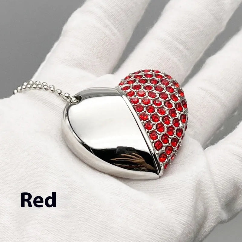 Heart-shaped brick design USB flash drive with metal shell in assorted colours showing front and side views