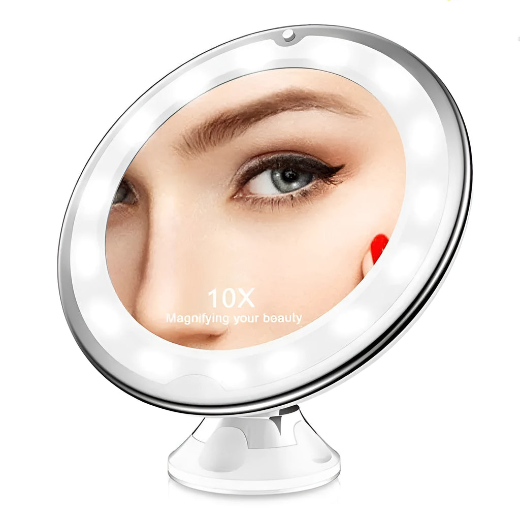 White LED make-up mirror with bright supplement light, 17.5 x 21 cm, plastic body, battery operated
