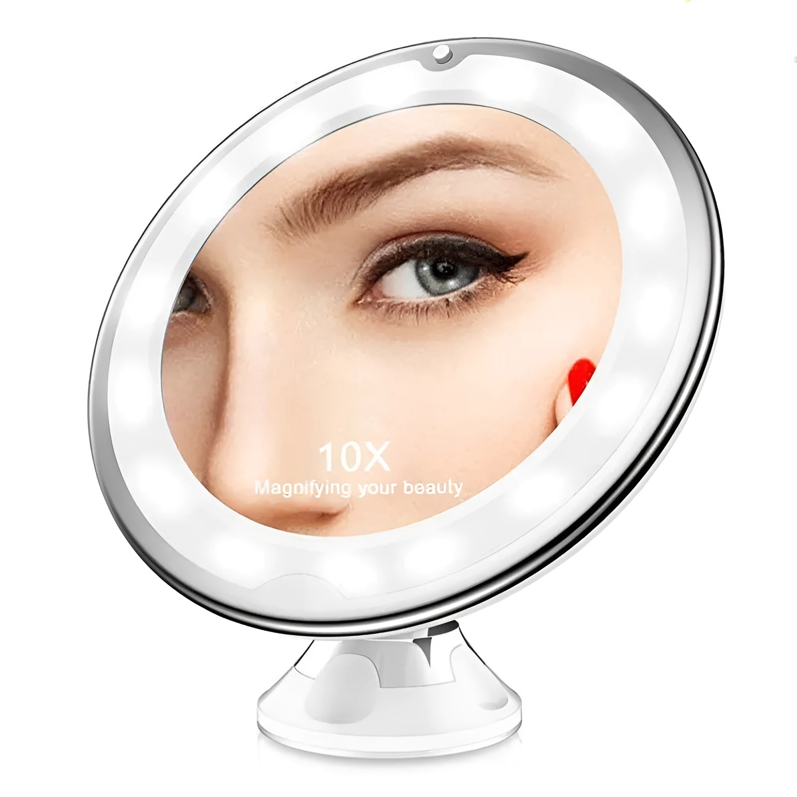White LED make-up mirror with bright supplement light, 17.5 x 21 cm, plastic body, battery operated