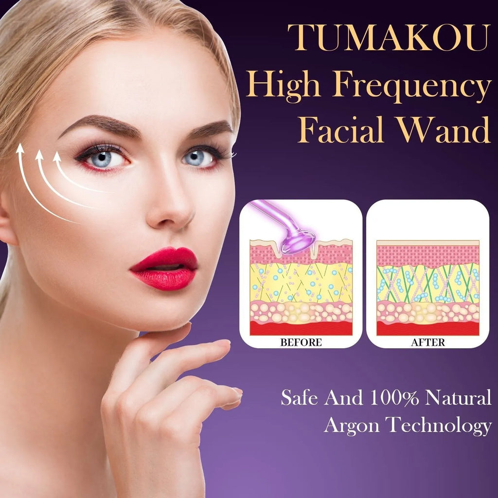 Purple high wave electrotherapy rod six-piece set with multiple accessory heads for wrinkle removal